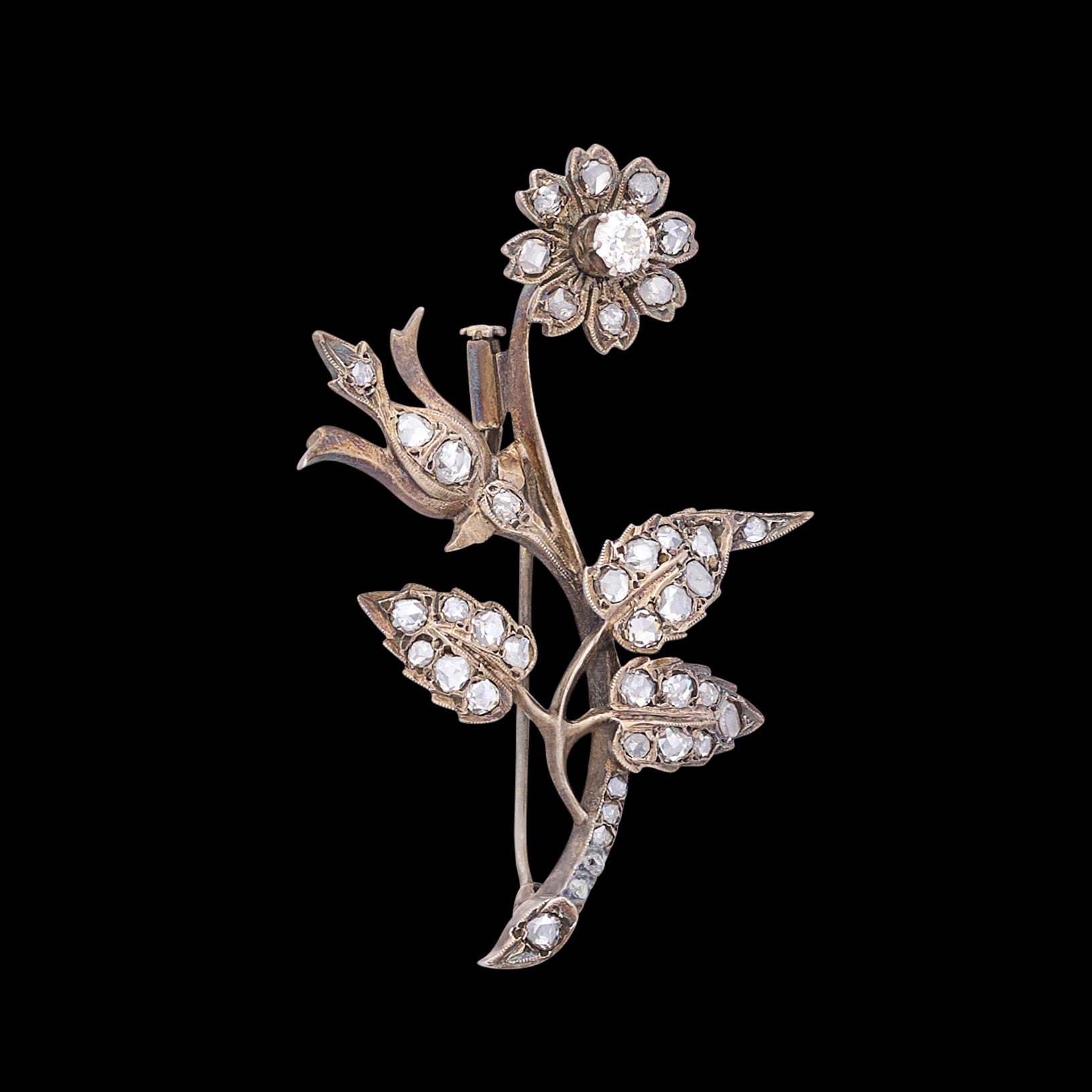Antique Diamond Flower Brooch - 66mint Fine Estate Jewelry